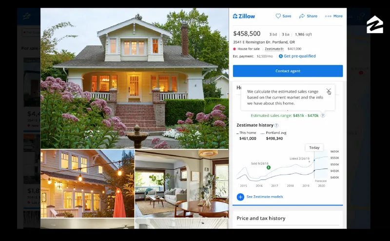 Screenshot of Zillow’s Zestimate Interface with Artificial Intelligence